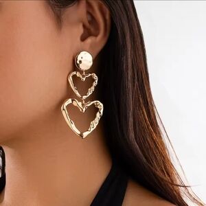 Gold Heart Dangle Earrings